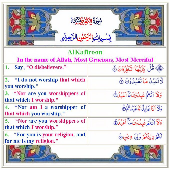 109. AlKafirun (The Disbelievers, Atheists) الكافرون equran